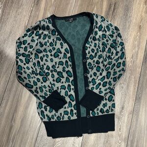 Forever 21 Women’s Leopard Print Cardigan - Black and Green/Blue